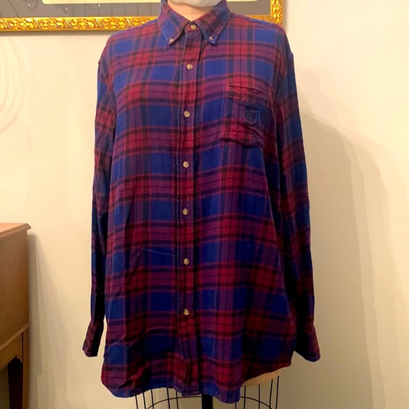 Chaps by Ralph Lauren cotton navy/ burgundy classic button down shirt - Picture 1 of 5